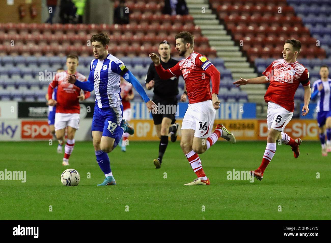 Wigan, UK. 15th Feb, 2022. Callum Lang of Wigan Athletic during the Sky Bet League One match between Wigan Athletic and Crewe Alexandra at DW Stadium on February 15th 2022 in Wigan, England. (Photo by Tony Taylor/phcimages.com) Credit: PHC Images/Alamy Live News Stock Photo