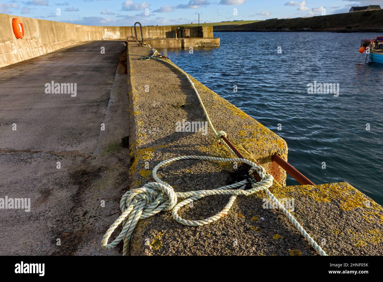 High tide at Harrow harbour, near Scarfskerry, on the north coast of Caithness, Scotland, UK Stock Photo
