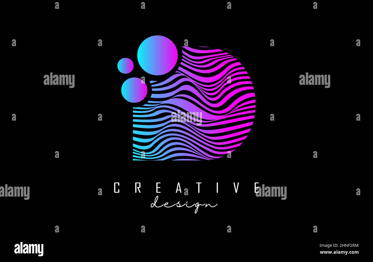 Purple Letter D logo with lines and dota. Vector illustration with ...