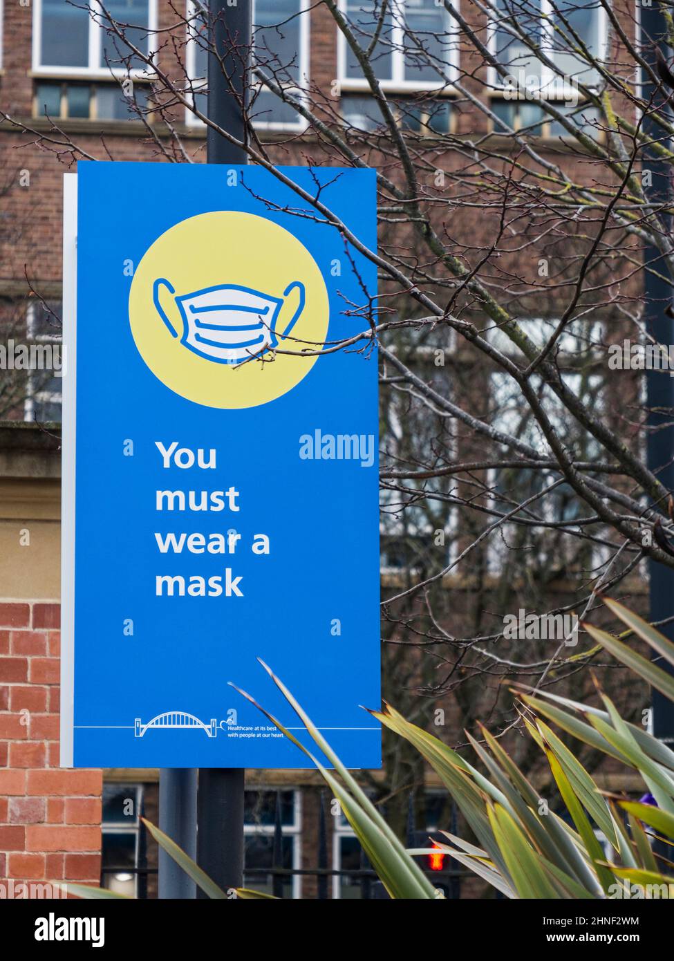 Compulsory mask wearing sign at Newcastle Royal Victoria Hospital