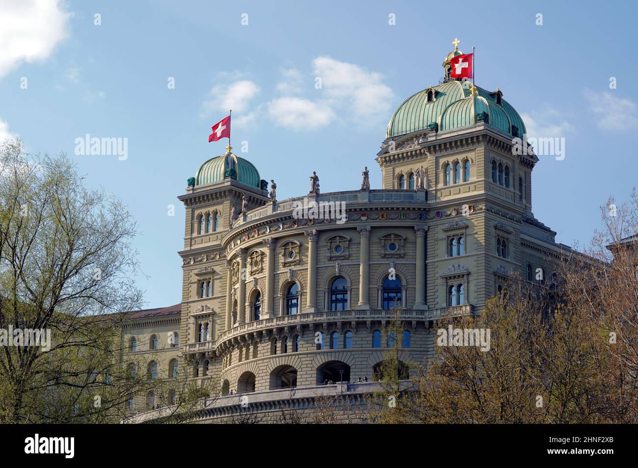 Federal Palace or Bundeshaus in German is the seat of Swiss Parliament called Bundesversammlung in German. Stock Photo