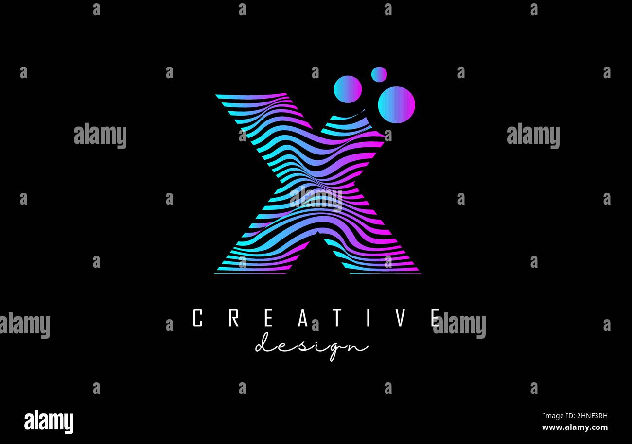 Purple Letter X logo with lines and dots. Vector illustration with ...