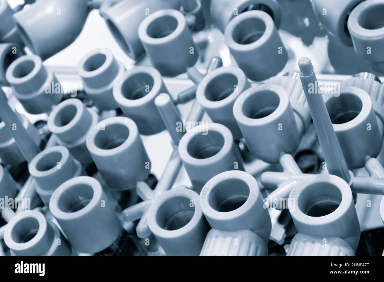 Group of Plastic tube fittings as background, PVC Pipe connections, PVC