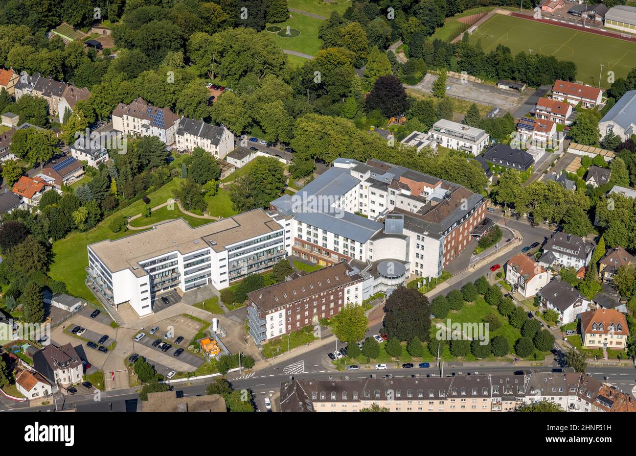 Aerial view, Marien-Hospital Wattenscheid in Wattenscheid, Bochum, Ruhr Area, North Rhine-Westphalia, Germany, DE, Europe, health care, hospital, clin Stock Photo