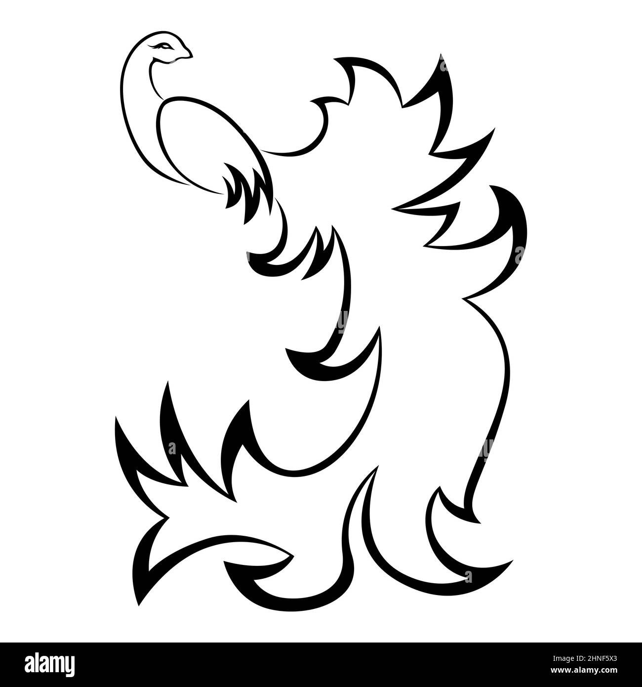 Black graceful Firebird contour isolated over white, hand drawing vector illustration Stock Vector