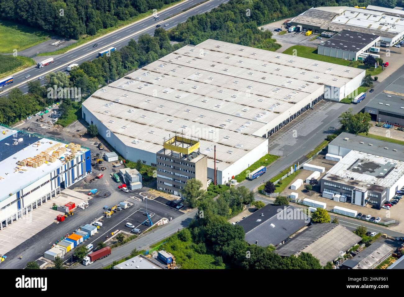 Aerial photograph, InlogParc industrial estate in Westerbönen, Bönen, Ruhr area, North Rhine-Westphalia, Germany, DE, Europe, commercial enterprises, Stock Photo