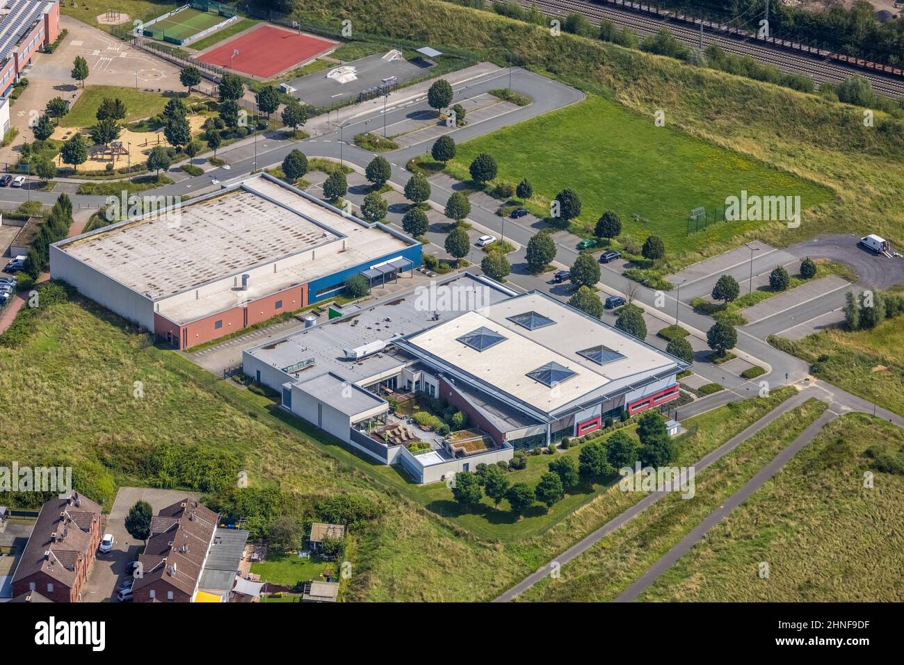 Aerial view, bath and sauna Bönen in Altenbögge, Bönen, Ruhr area, North Rhine-Westphalia, Germany, DE, Europe, aerial photograph, aerial photography, Stock Photo