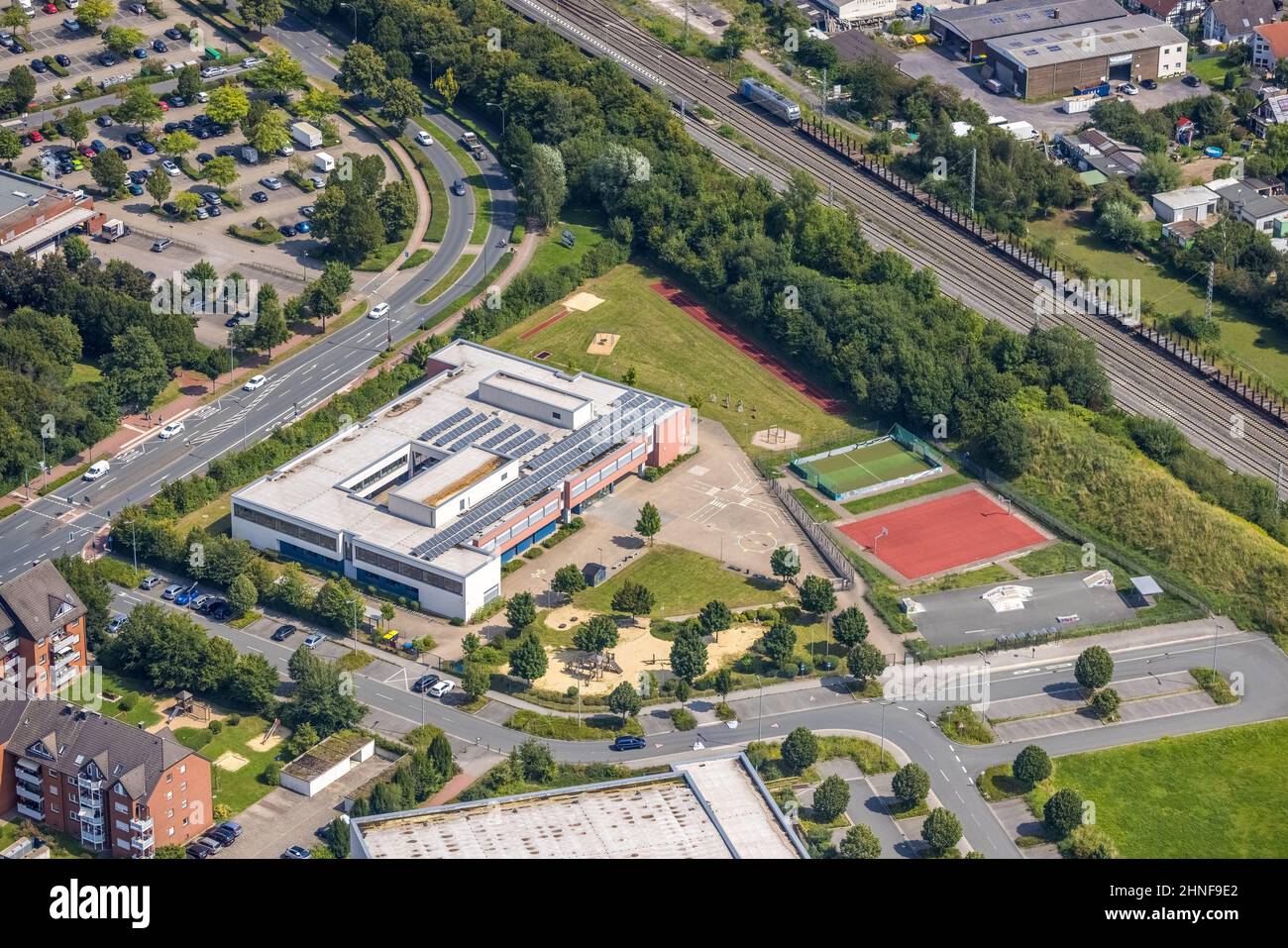 Aerial view, Goethe School Bönen in Borgholz, Bönen, Ruhr area, North Rhine-Westphalia, Germany, education, educational institution, DE, Europe, teach Stock Photo