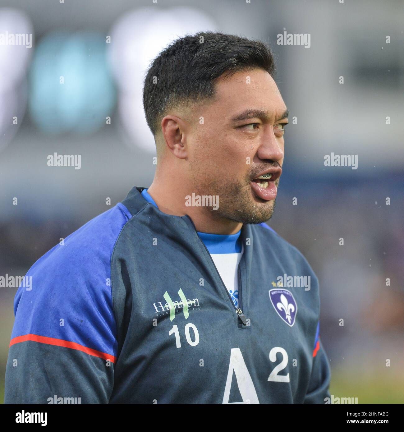 Wakefield, England - 13 February 2022 -  Wakefield Trinity's Tinirau Arona during the warm up in the Rugby League Betfred Super League Round 1 Wakefield Trinity vs Hull FC at Be Well Support Stadium, Wakefield, UK  Dean Williams Stock Photo