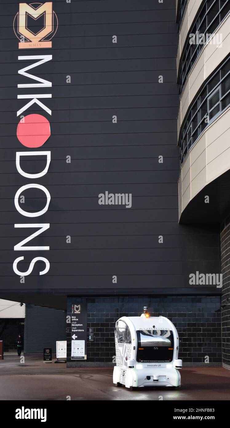 An Aurrigo AutoPod at Stadium MK in Milton Keynes Stock Photo Alamy