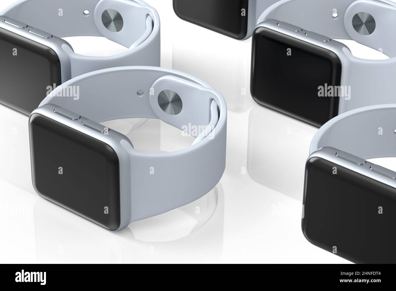 Mockup of smart watches on white background. 3D render concept pattern ...