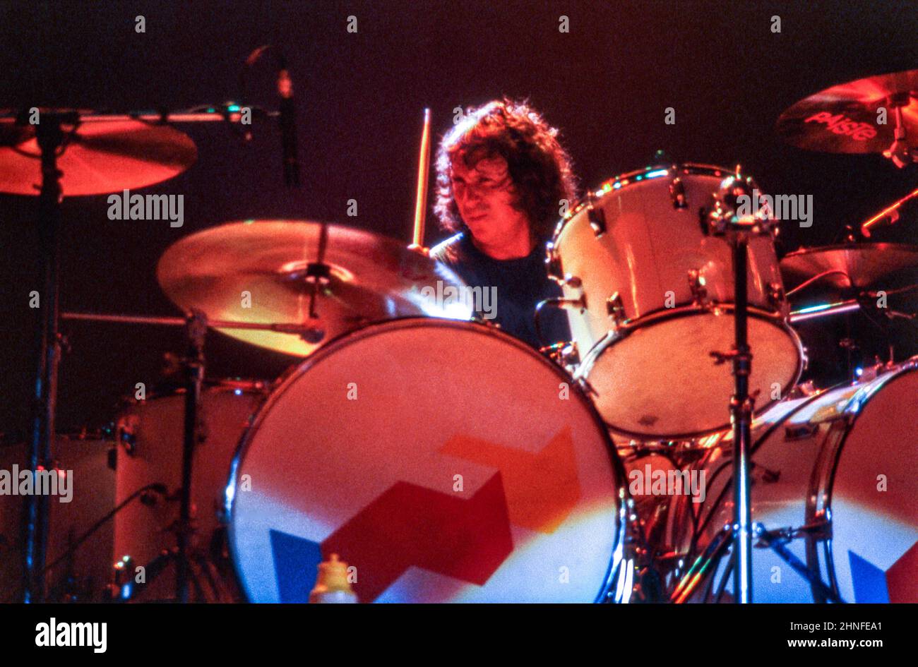 English drummer Dennis Elliott performing with of AngloAmerican band