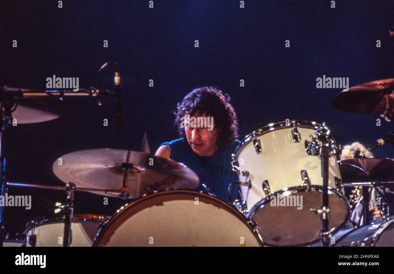 English drummer Dennis Elliott performing with of AngloAmerican band