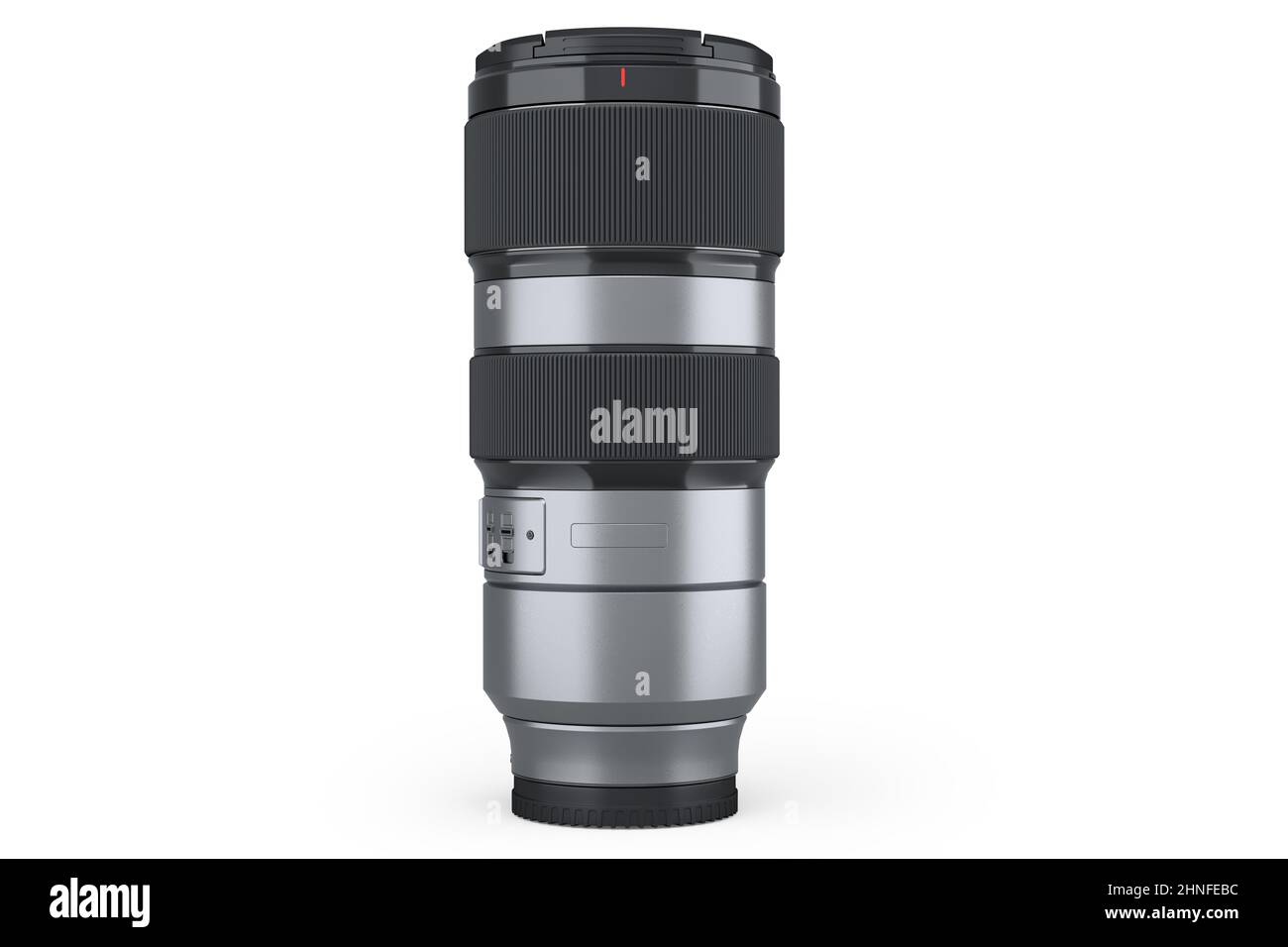 Modern nonexistent DSLR telephoto camera lens on white background. 3D ...