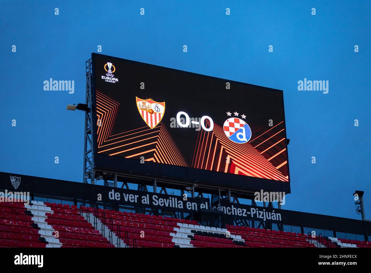 Seville, Spain. 16th Feb, 2022. The Ramon Sanchez-Pizjuan stadium is ready for the UEFA Europa League quarter-final between Sevilla FC and Dinamo Zagreb in Seville. (Photo credit: Mario Diaz Rasero Credit: Gonzales Photo/Alamy Live News Stock Photo