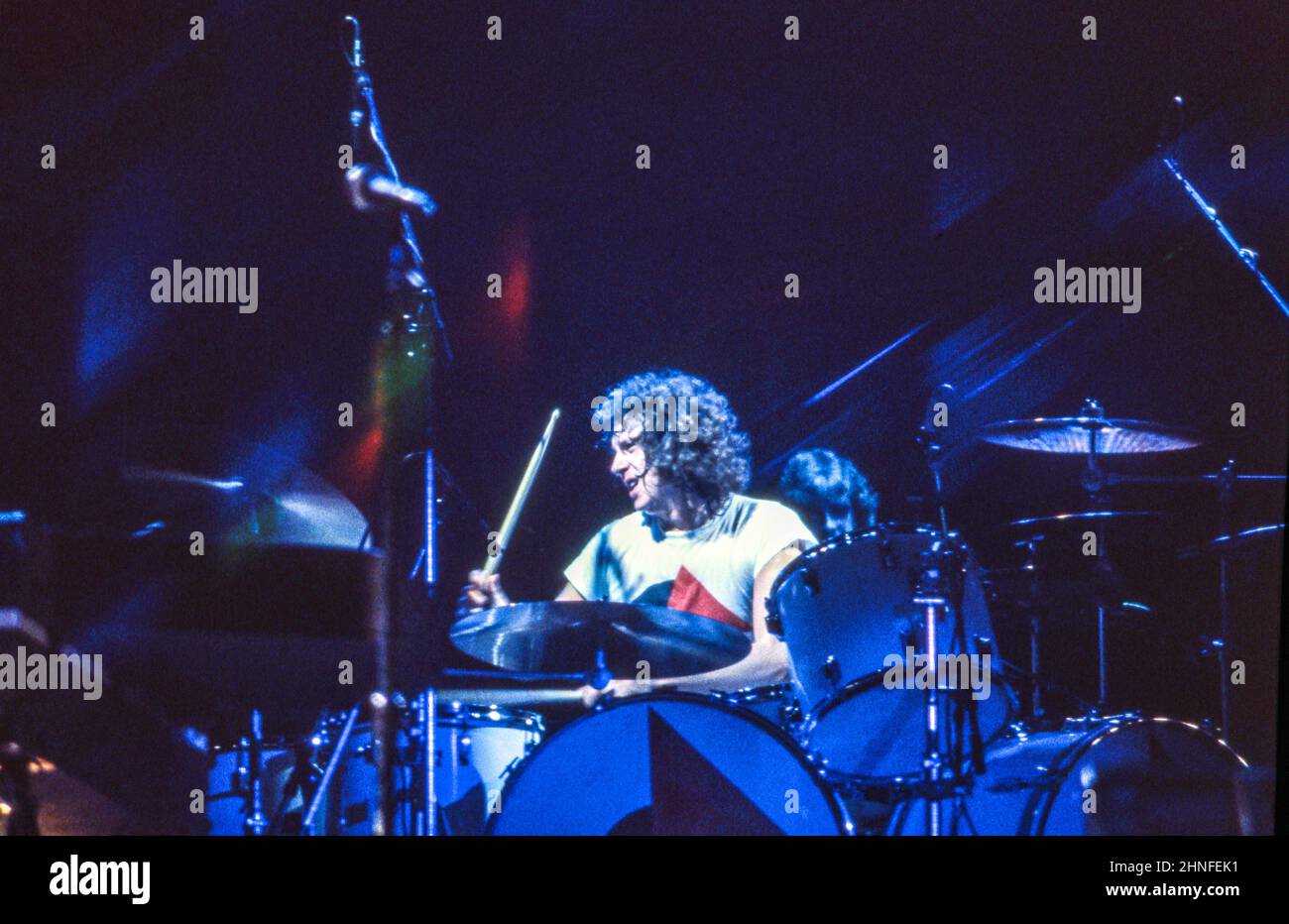 English drummer Dennis Elliott performing with AngloAmerican band