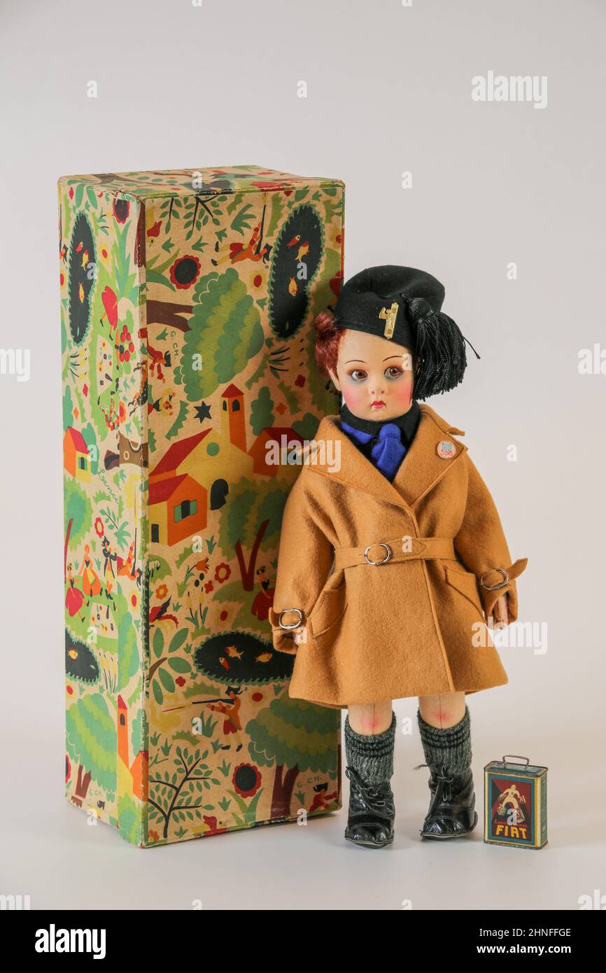 Felt character doll, Balilla, member of Italian Fascist Youth.1932-1939, Lenci Factory, Turin, Italy, Stock Photo