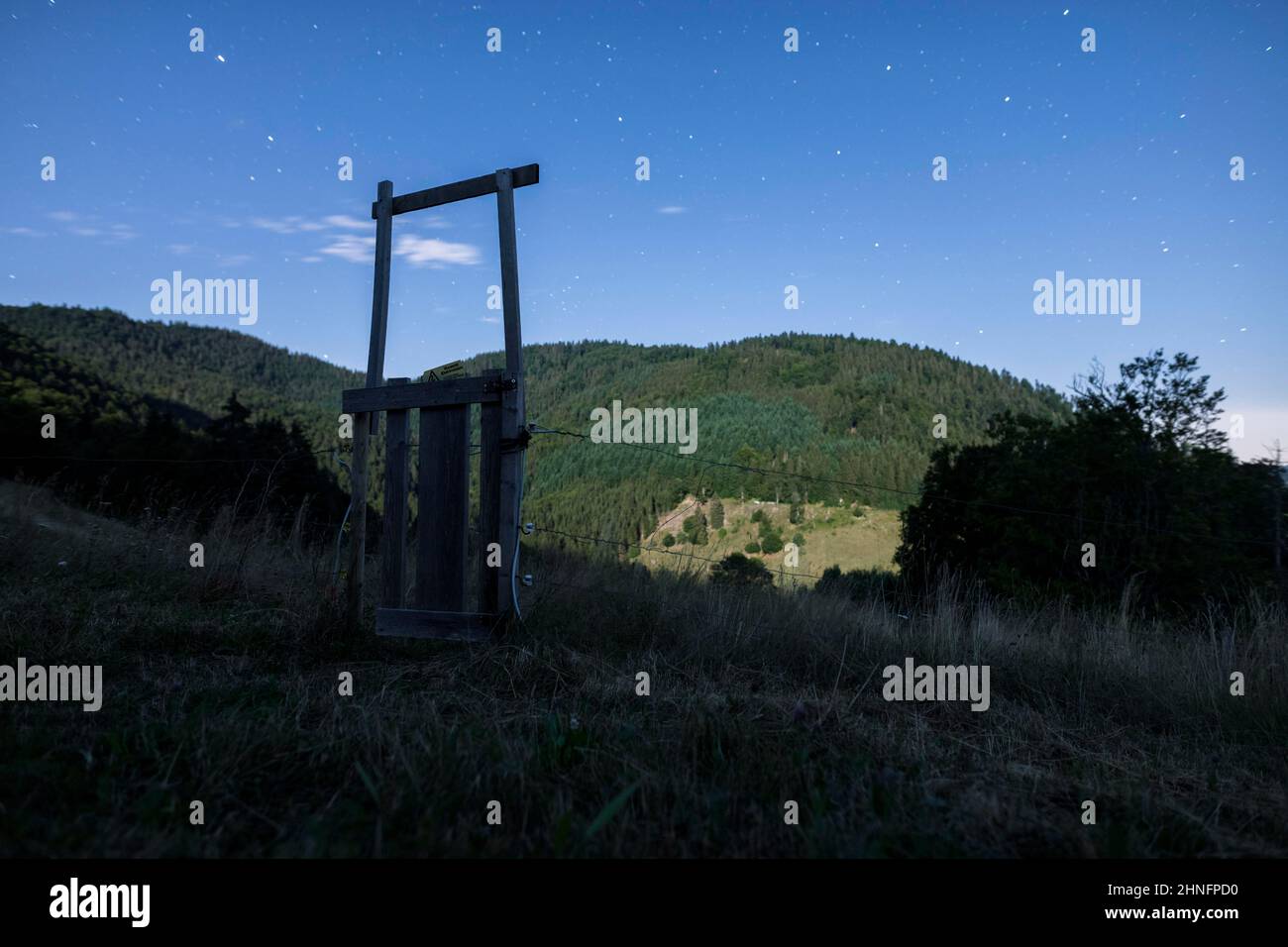 Night Landscape by Moonlight with View of Praeg, Black Forest, Baden-Wuerrtemberg, Germany Stock Photo