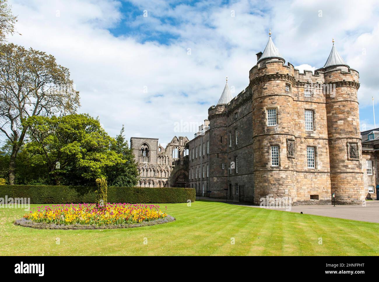 Renaissance, side towers, residence of the British Queen in Scotland