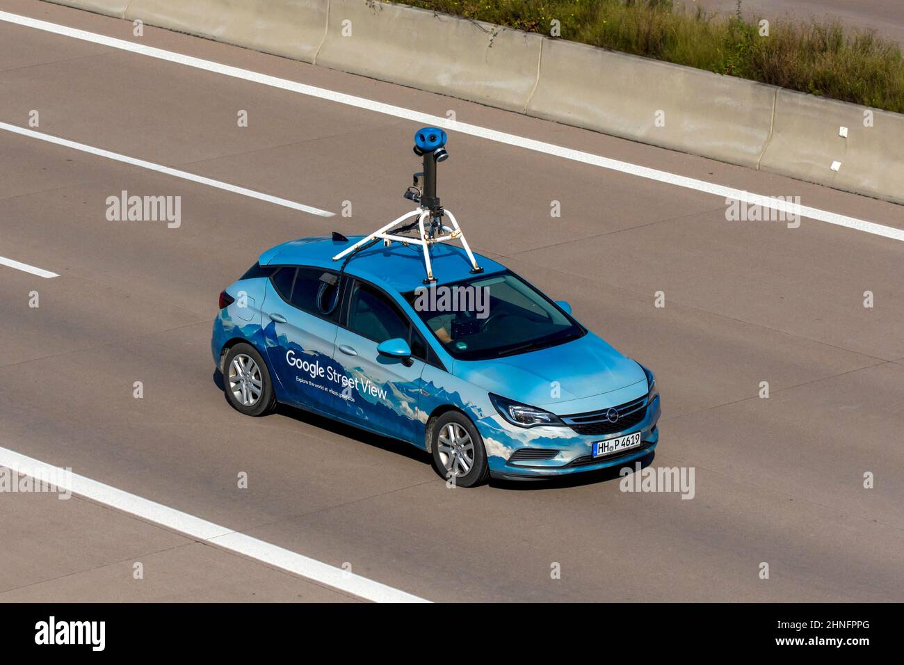 Opel Astra, Google Street View camera vehicle driving and filming on the motorway, Germany Stock Photo