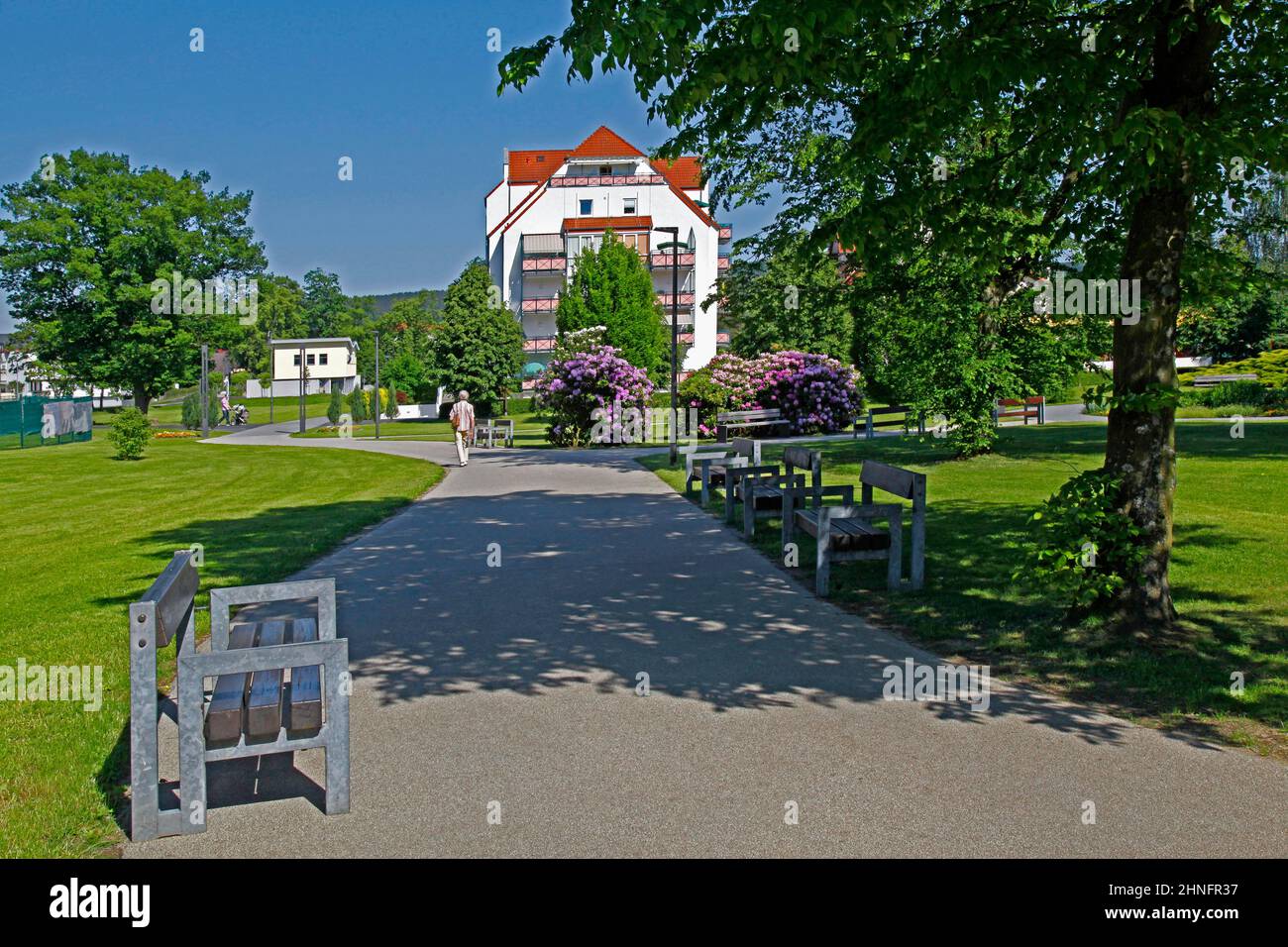 Spa park, spa guests, Bad Soden-Salmuenster, Hesse, Germany Stock Photo