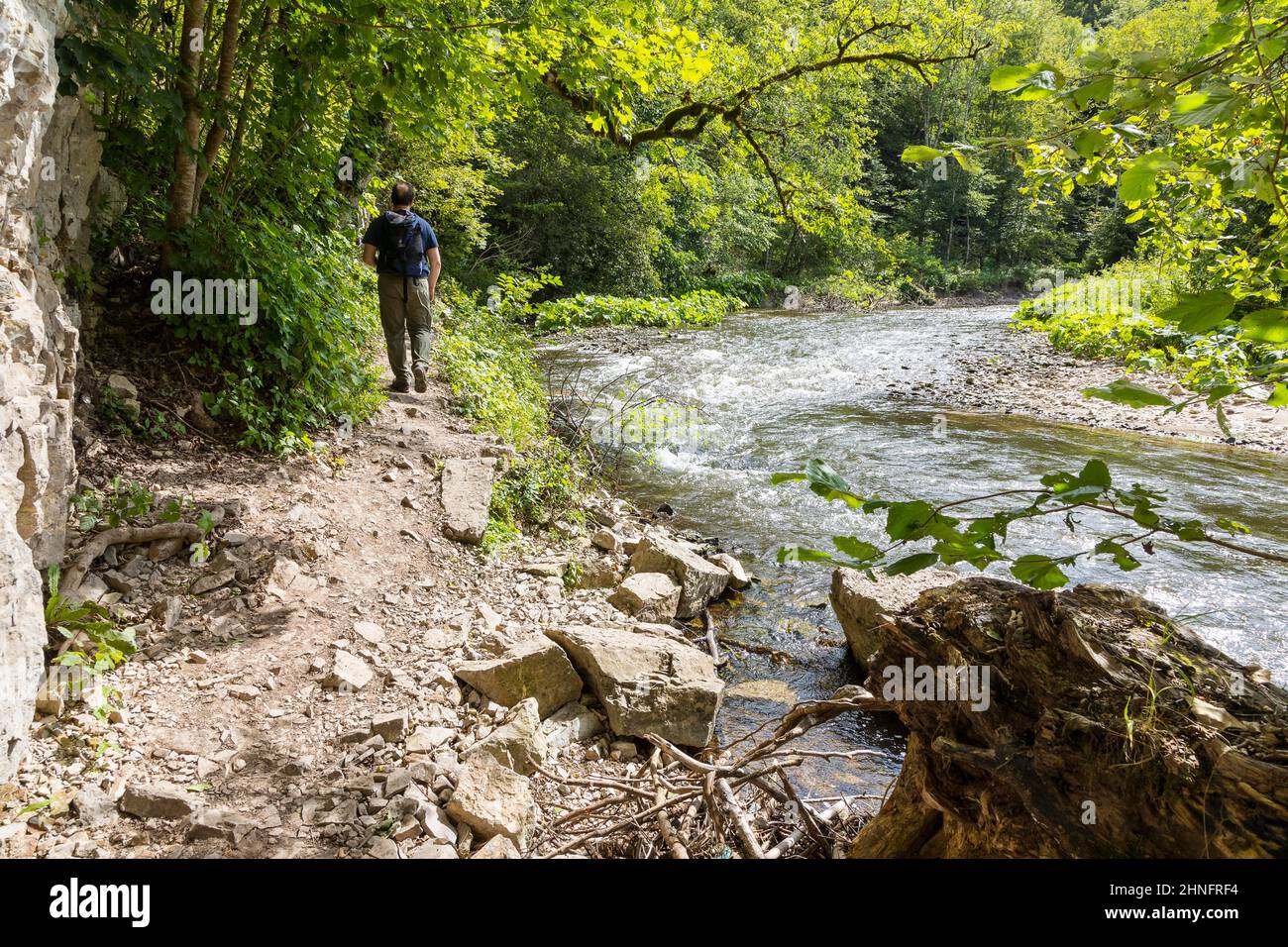 Hikers on the Wutach, Wutach Gorge, Southern Black Forest, Baden ...