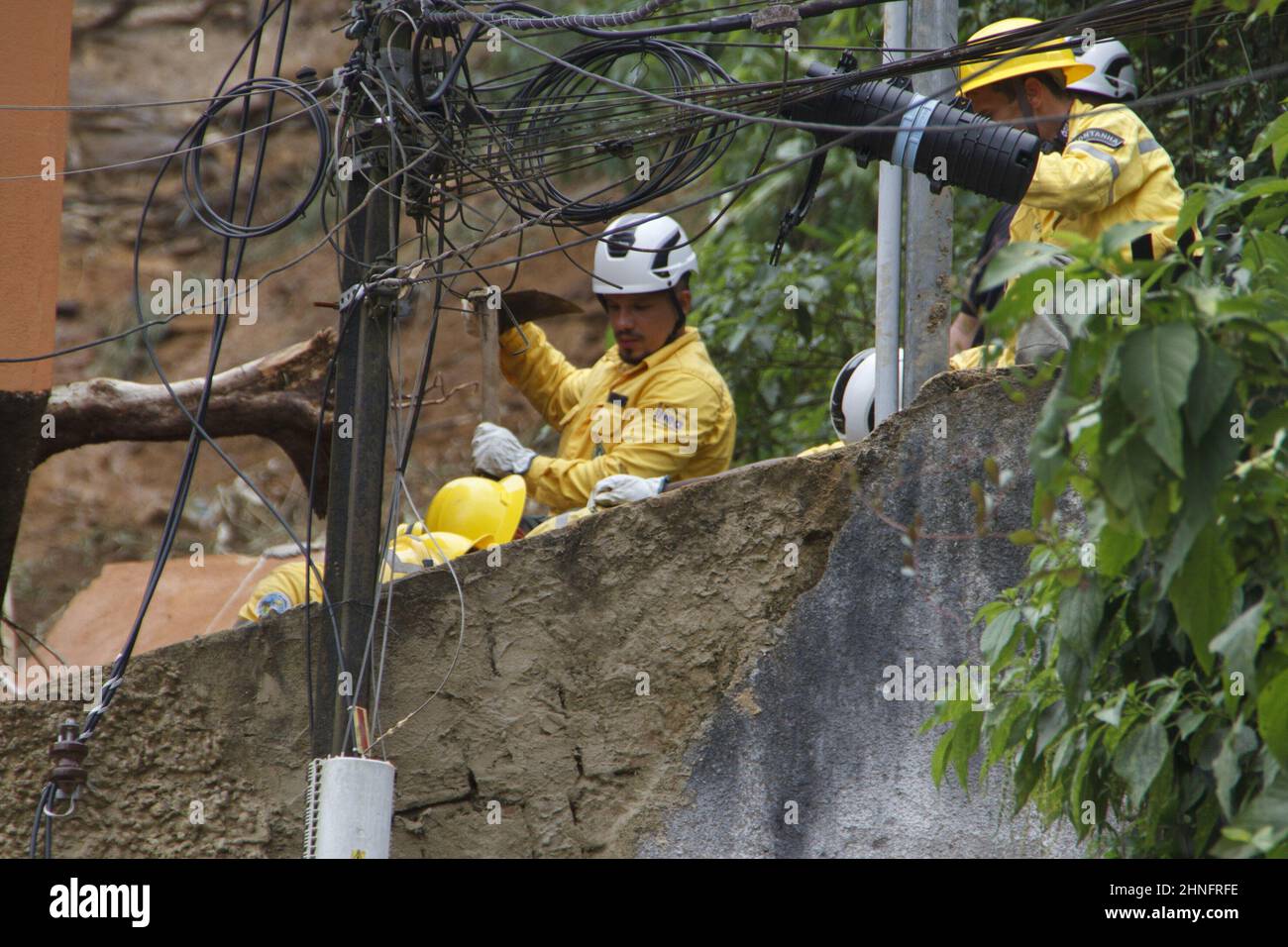 Rio de Janeiro, Rio de Janeiro, Brasil. 16th Feb, 2022. (INT) Damage in Petropolis after flooding hits the city and leaves at least 80 dead. February 16, 2022, Petropolis, Rio de Janeiro, Brazil: View of the damage caused by the flood in Petropolis, in the mountainous region of Rio de Janeiro, on Wednesday (16), after the city was hit by a storm yesterday afternoon (15). At least 80 people died as a result of the landslides and floods that hit the city, as informed by the Civil Defense. Several points in the center are blocked and public school classes have been suspended. The Petropolis Ci Stock Photo