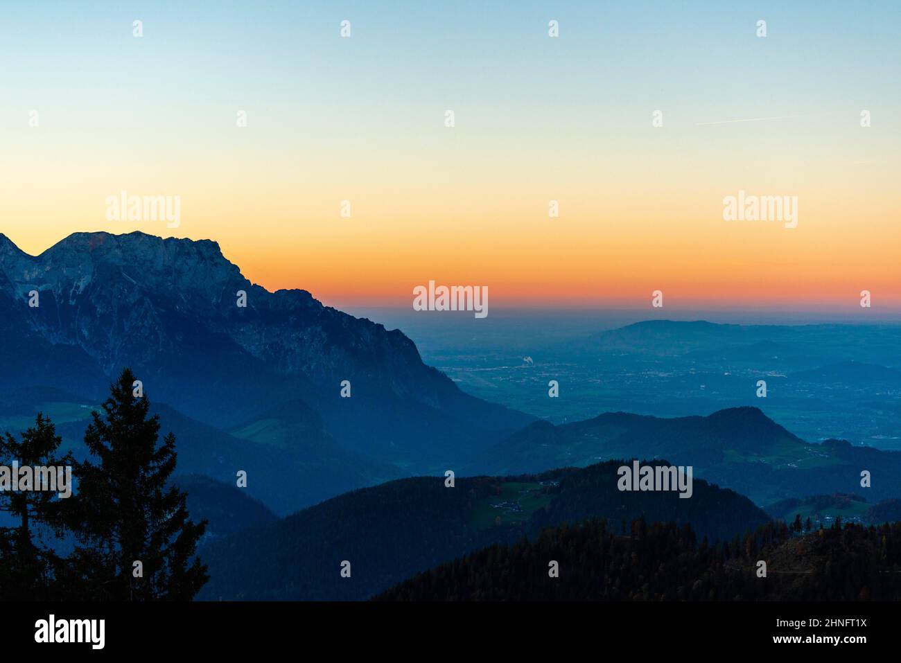 Blue hour, Rossfeld Panorama Road, Berchtesgadener Land, Bavarian Alps, Bavaria, Germany Stock Photo