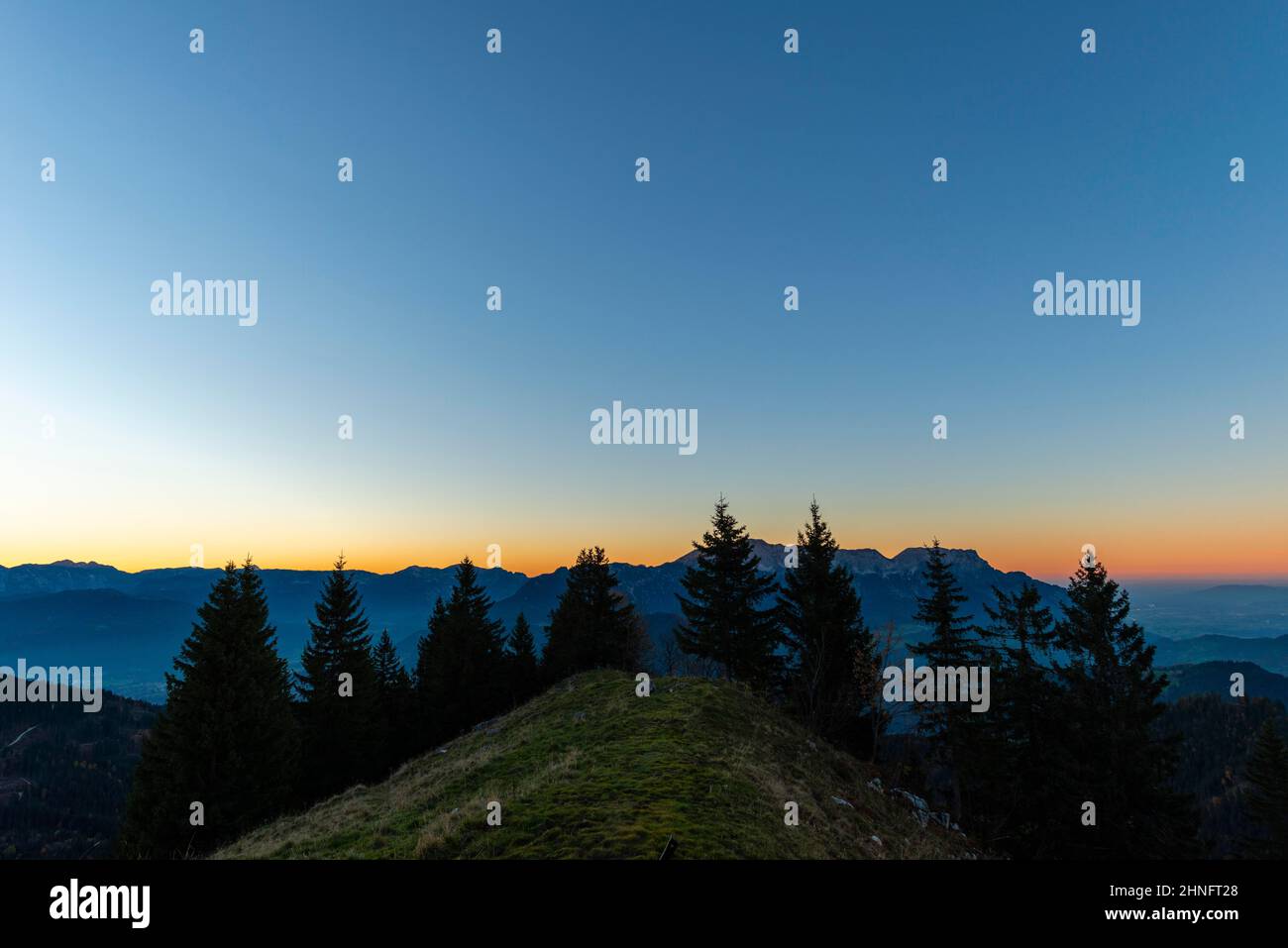 Blue hour, Rossfeld Panorama Road, Berchtesgadener Land, Bavarian Alps, Bavaria, Germany Stock Photo