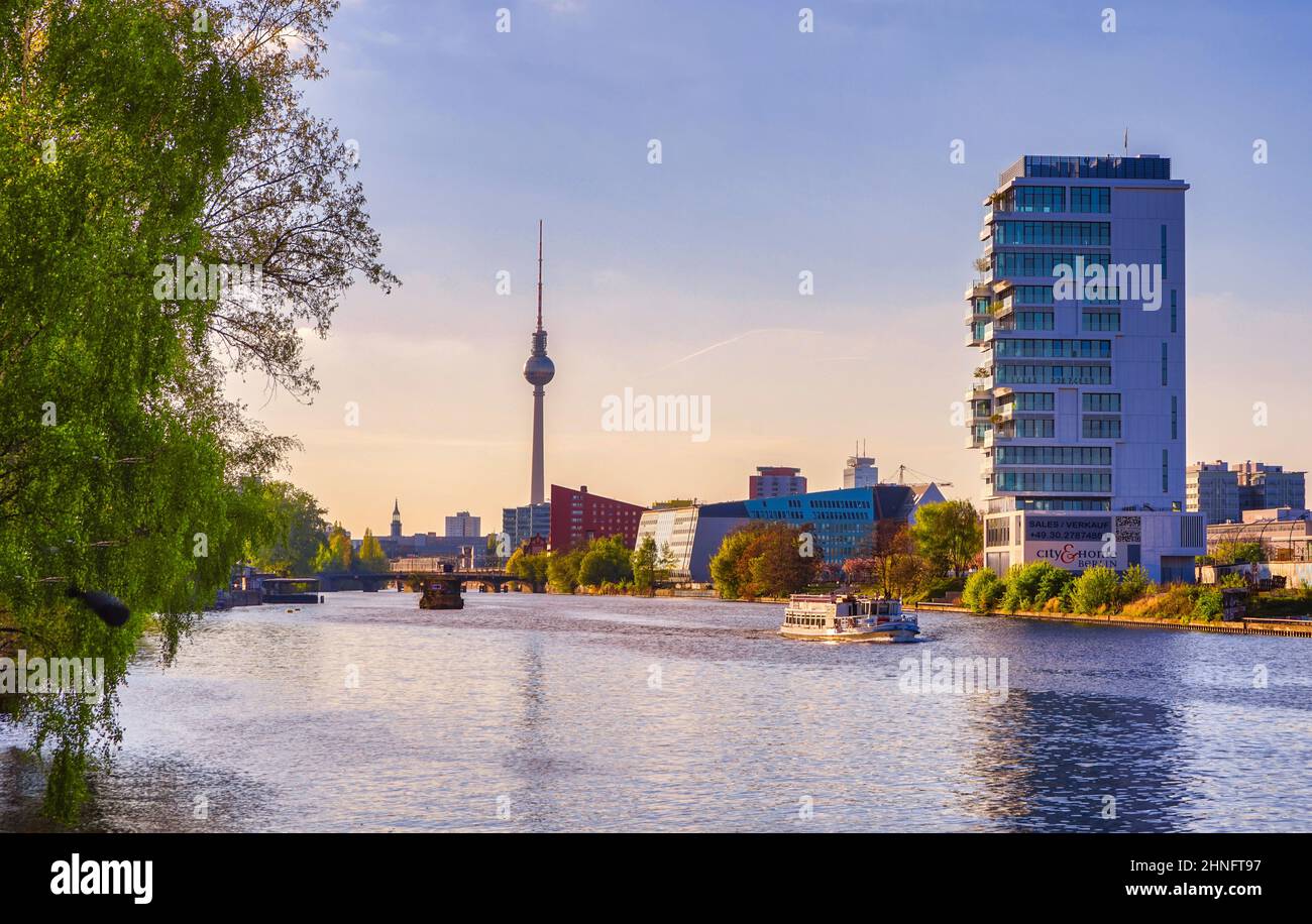 Berlin, Germany, Kreuzberg, fashionable modern apartment hous by the river Spree Stock Photo