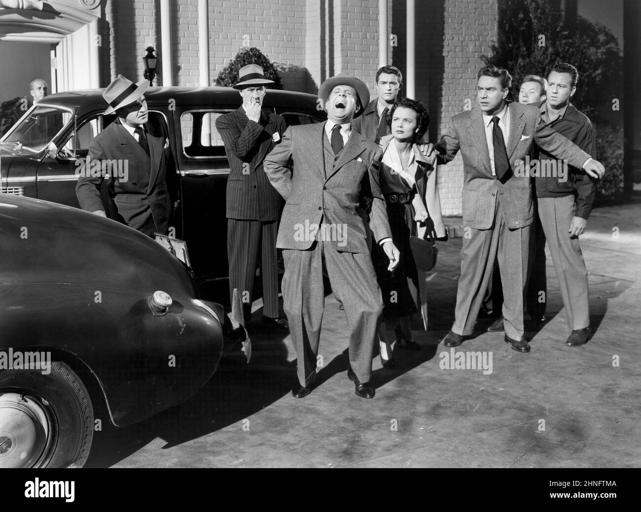 Garry Owen, Rudy Vallee, Johnny Sands, Wanda Hendrix,  Edmond O'Brien, Richard Erdman, Steve Brodie, on-set of the Film, 'The Admiral was a Lady', United Artists, 1950 Stock Photo