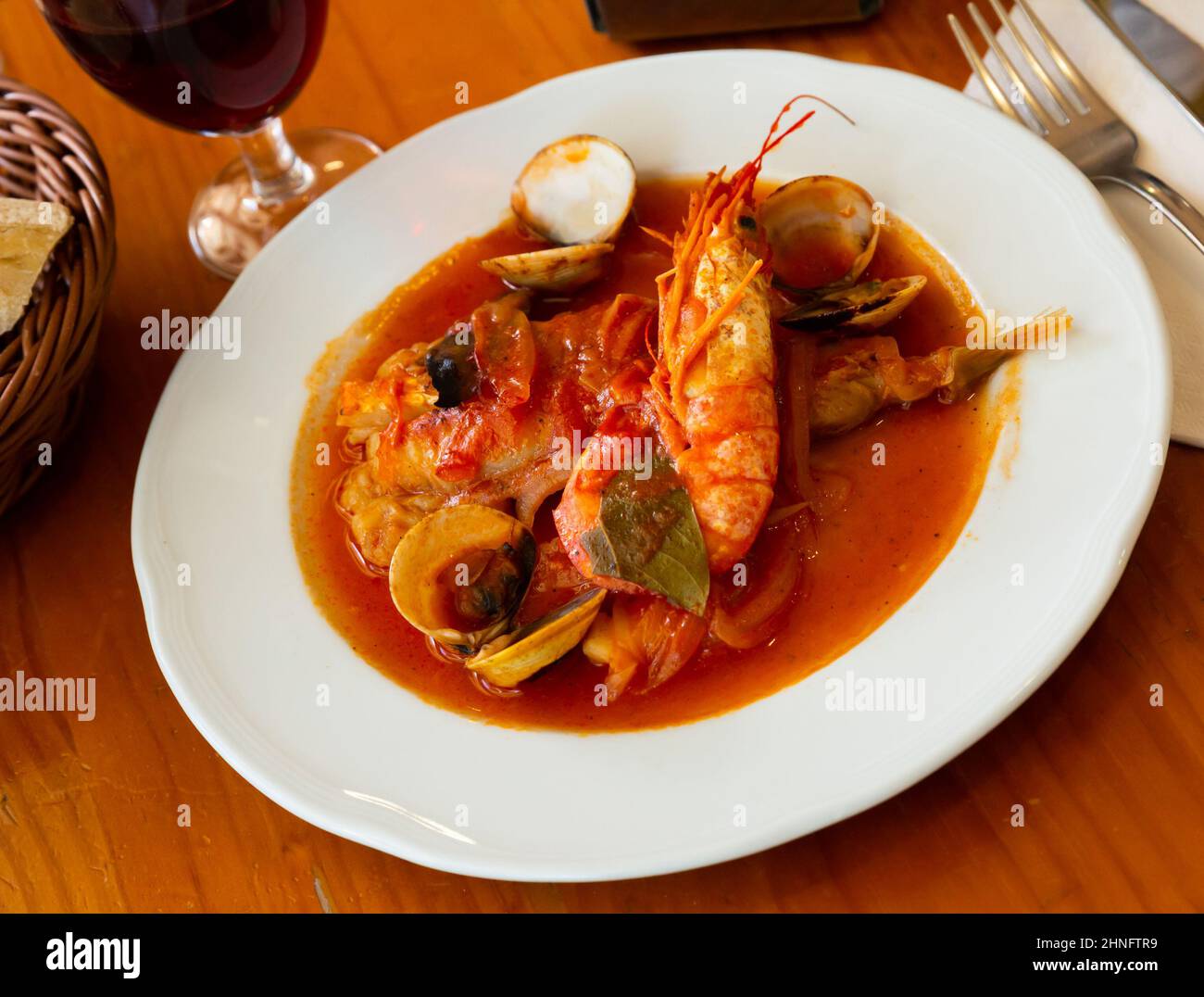 Monkfish tail a la marinera Stock Photo