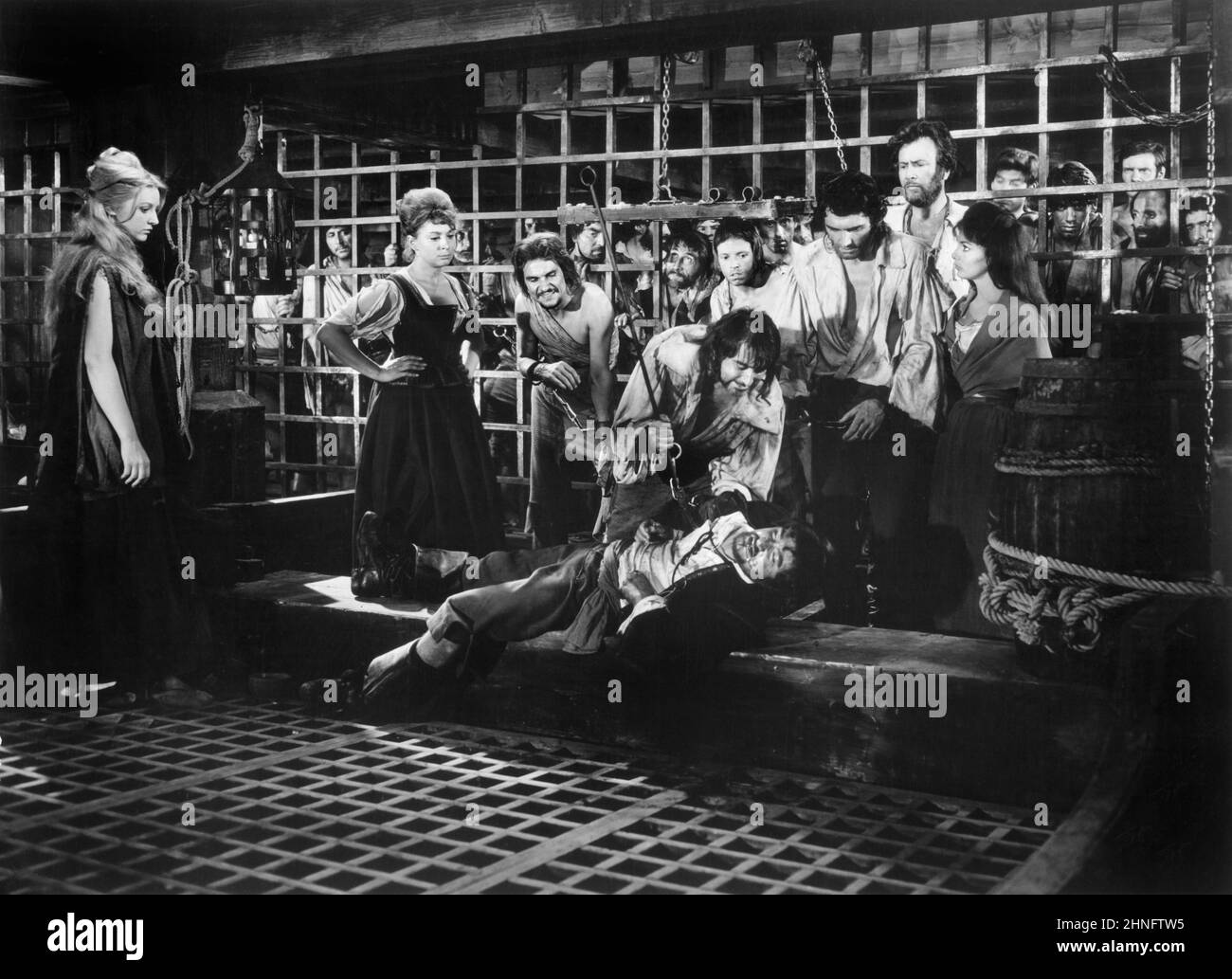 Armand Mestral, Edmund Purdom, Pier Angeli, Ivan Desny, on-set of the Film, 'White Slave Ship', Italian: 'L'ammutinamento', American International Pictures, Italian Release, 1961; U.S. Release, 1962 Stock Photo