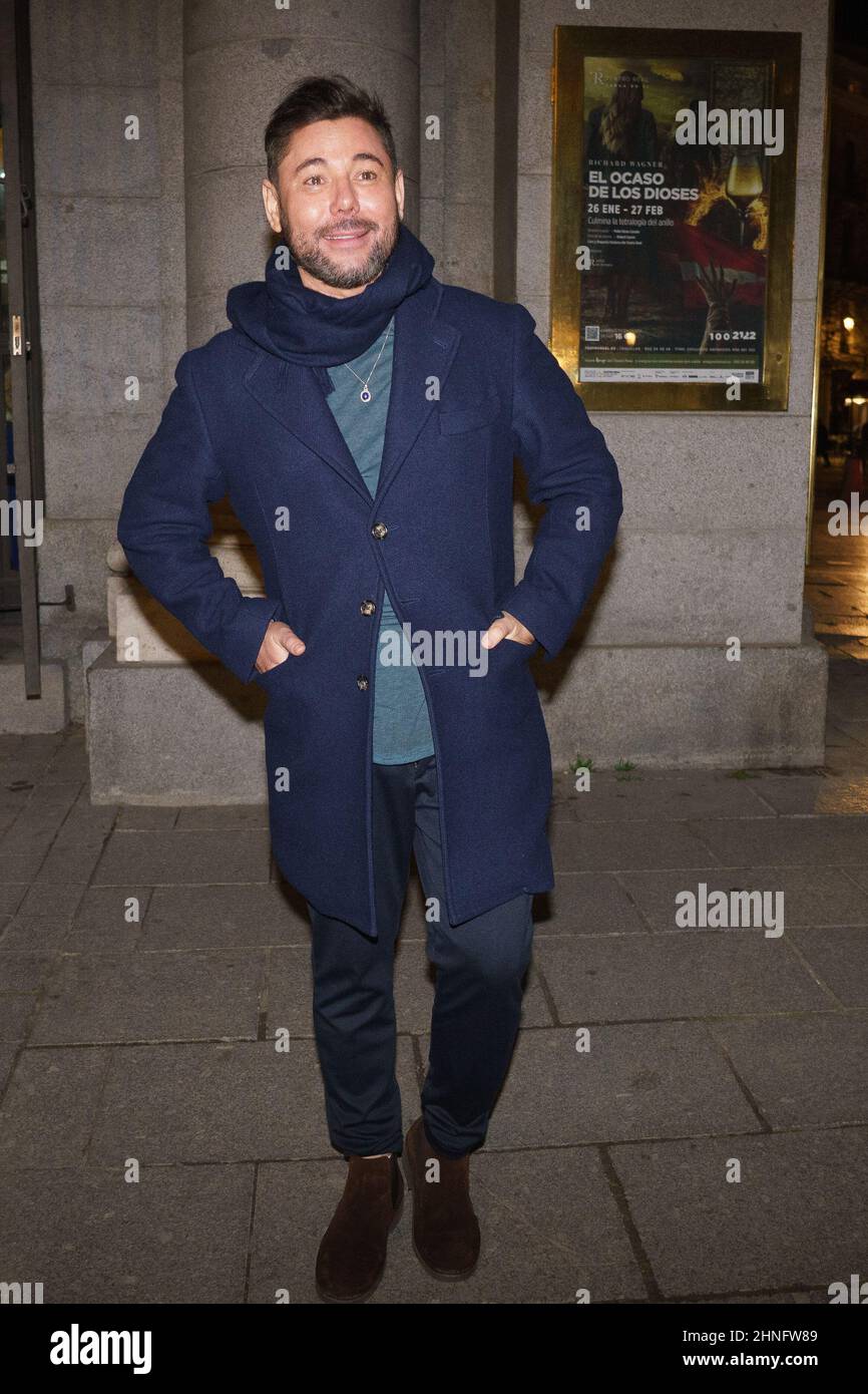 Madrid, Spain. 17th Feb, 2022. Miguel Poveda attends the premiere of the opera El Abrecartas at the Teatro Real in Madrid. (Photo by Atilano Garcia/SOPA Images/Sipa USA) Credit: Sipa USA/Alamy Live News Stock Photo