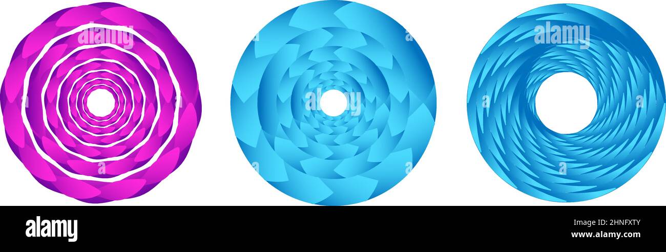 Set of 3 abstract geometric circle icon. Spiral, swirl, twirl circular ...
