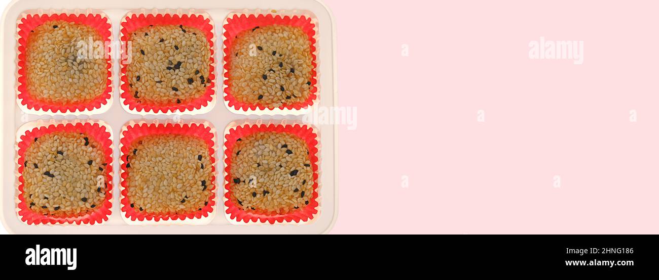 mochi cakes.sesame mochi isolated on white background. Japanese