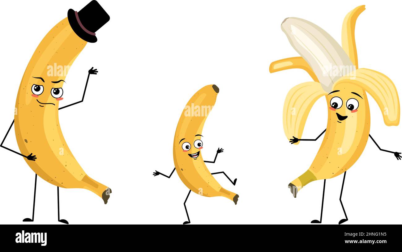 Family of banana fruit characters with happy emotions, smile face ...
