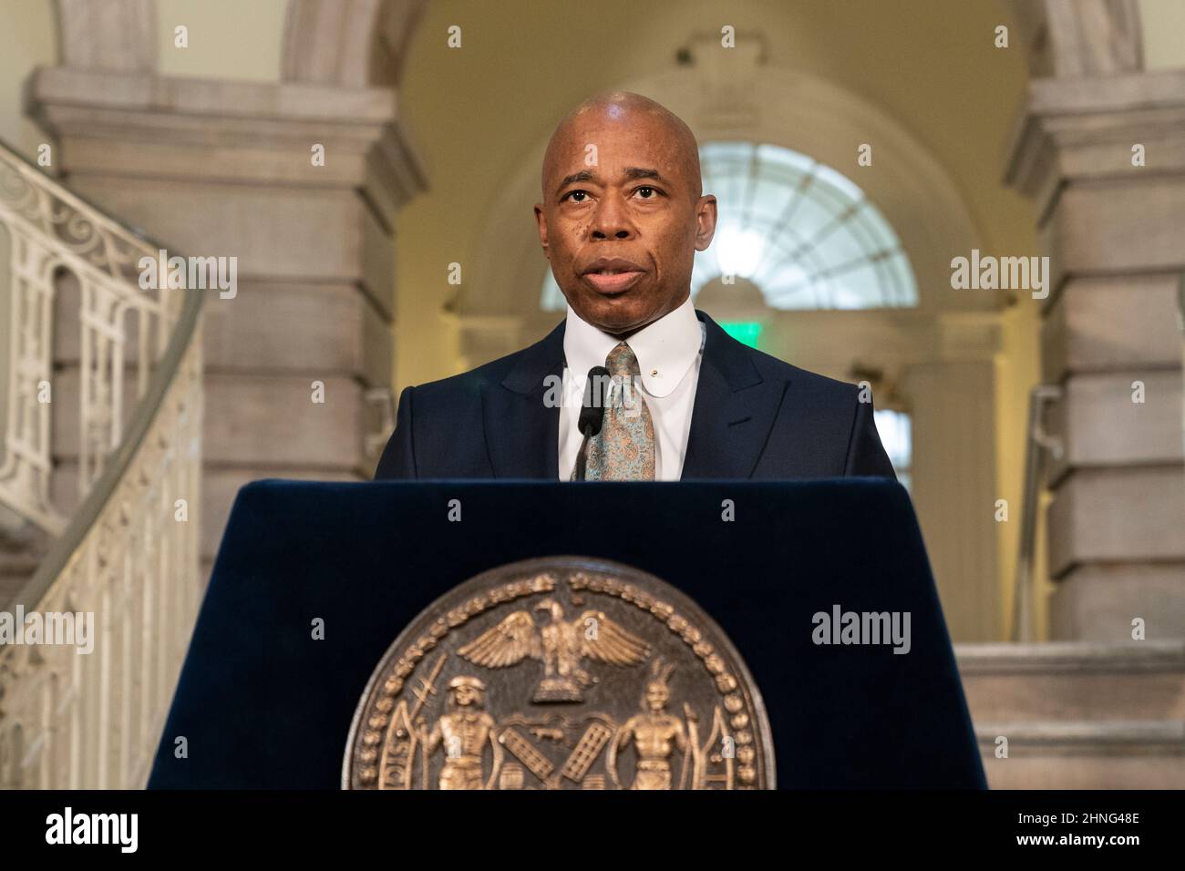 New York, NY February 16, 2022 Mayor Eric Adams holds press briefing