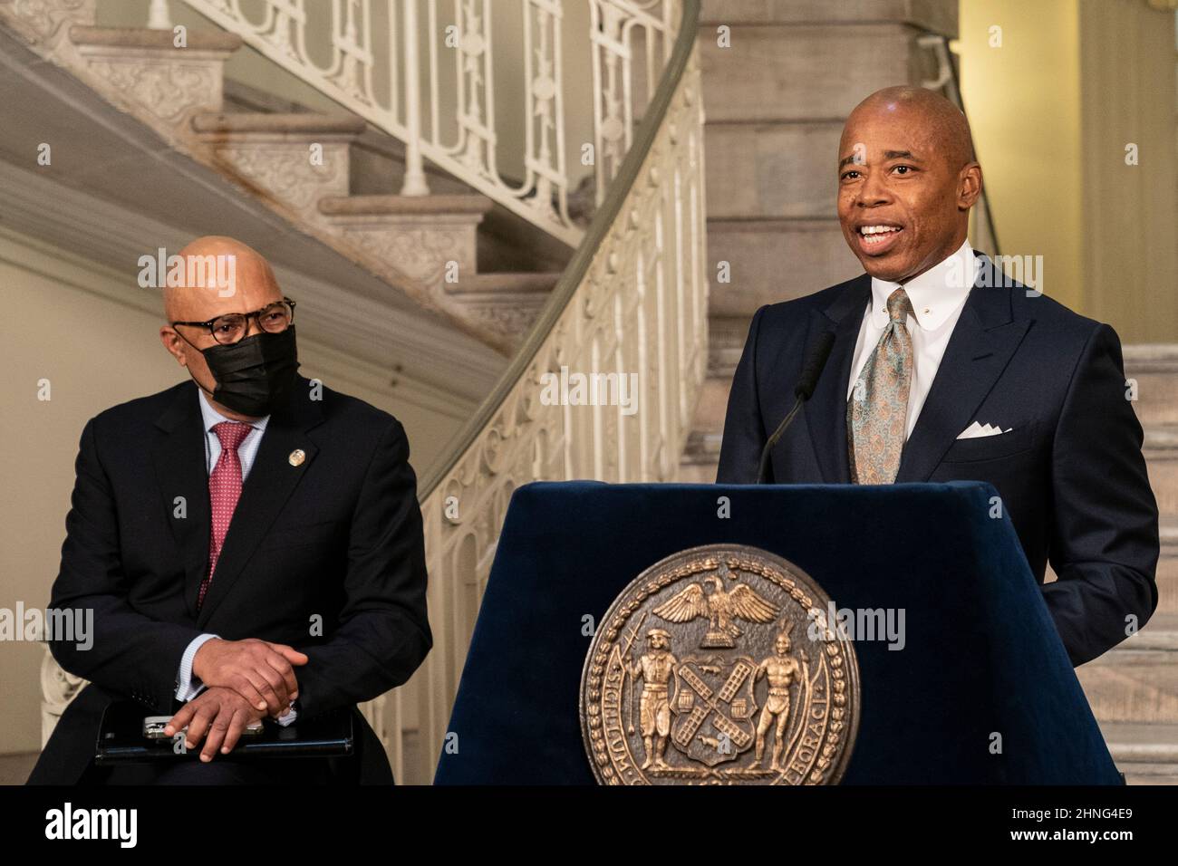New York, NY - February 16, 2022: Mayor Eric Adams holds press briefing ...