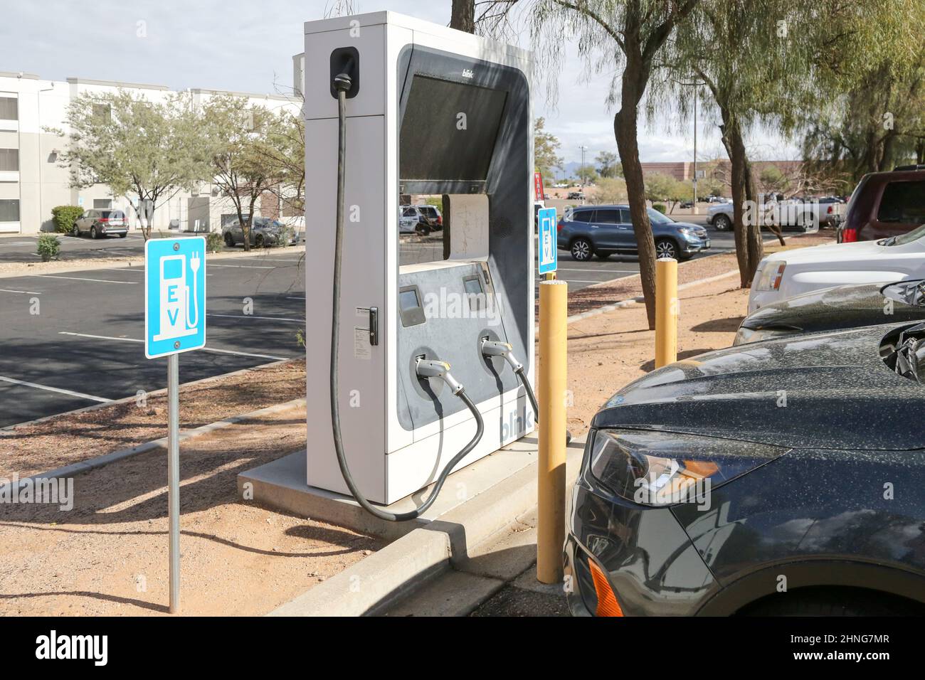 Mesa, USA. 16th Feb, 2022. A Blink charging station is located at a