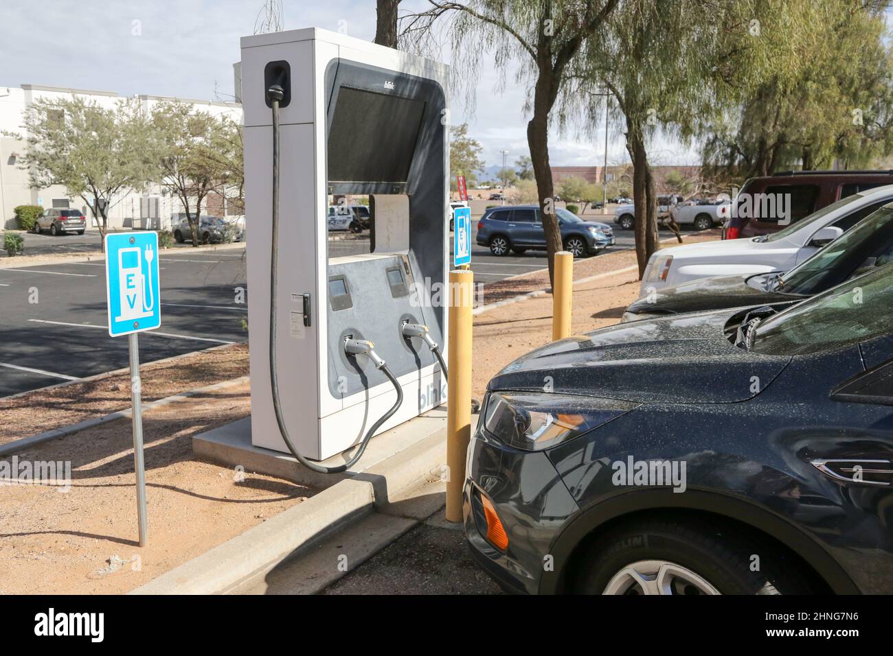 Mesa, USA. 16th Feb, 2022. A Blink charging station is located at a