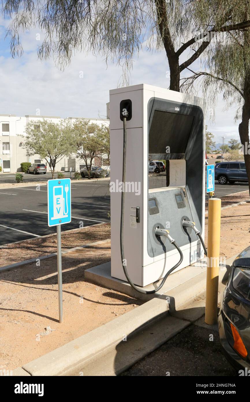 Mesa, USA. 16th Feb, 2022. A Blink charging station is located at a