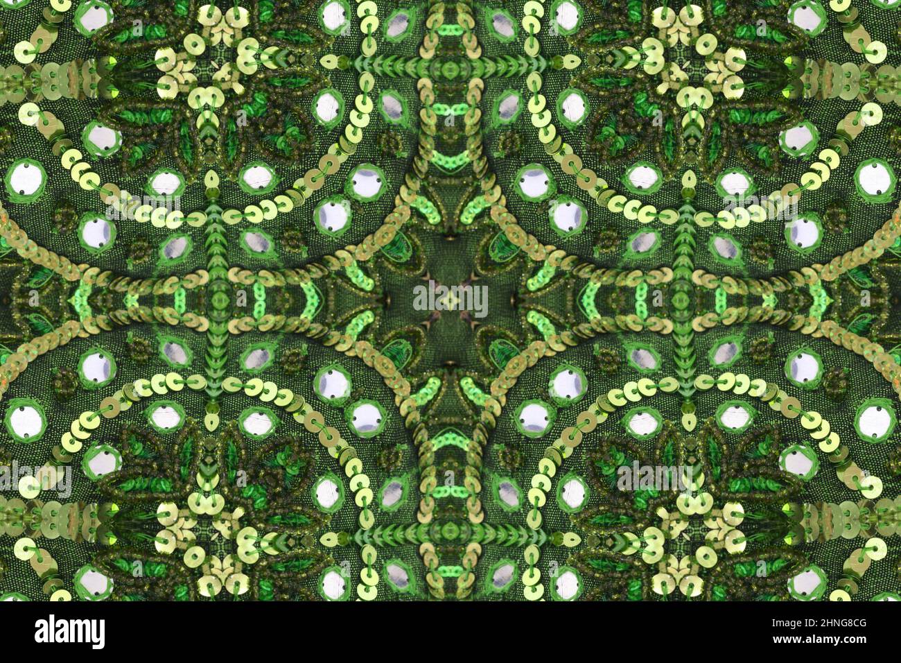 Green Abstract Beaded Cloth Background From India Stock Photo