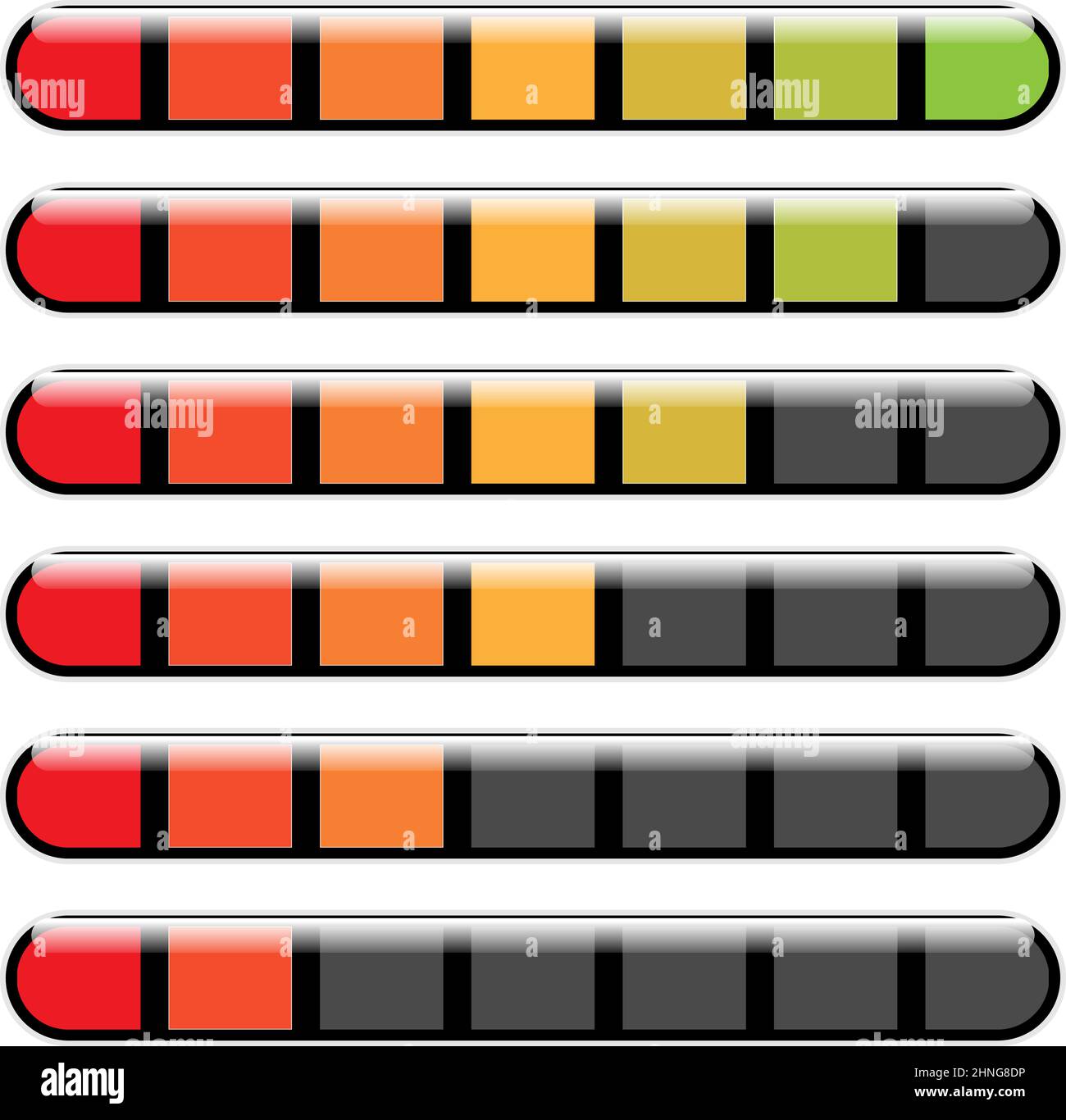 Progress bar. Steps, phases, level indicator. Yardstick meter. Rank, grade, stage chart, graph