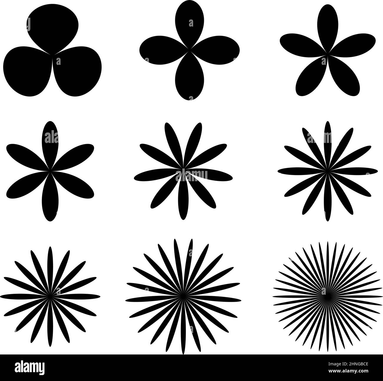 Simple flower shapes, petals silhouette - stock vector illustration ...