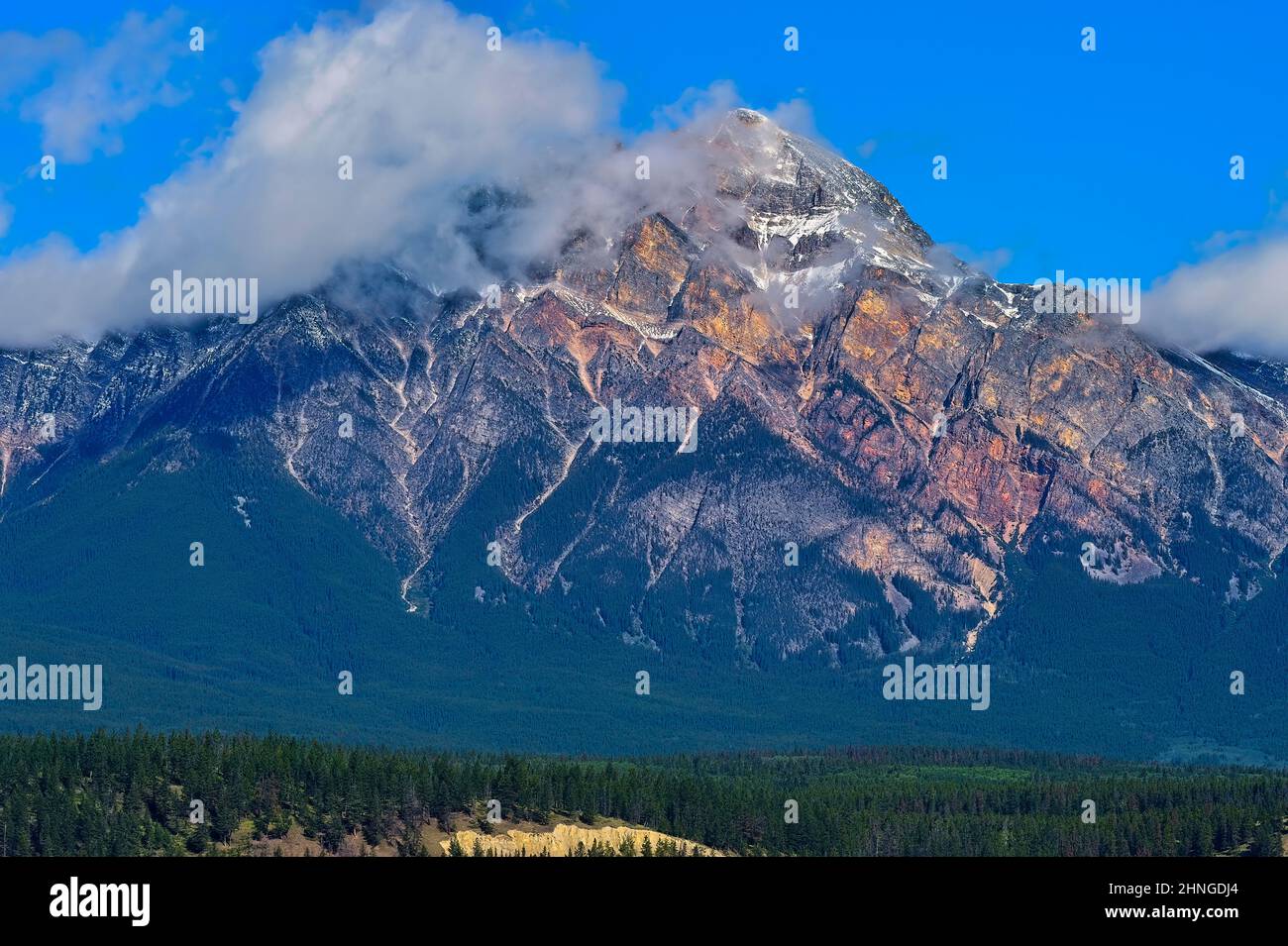 A landscape image of Pyramid Mountain in Jasper National Park in Alberta Canada Stock Photo