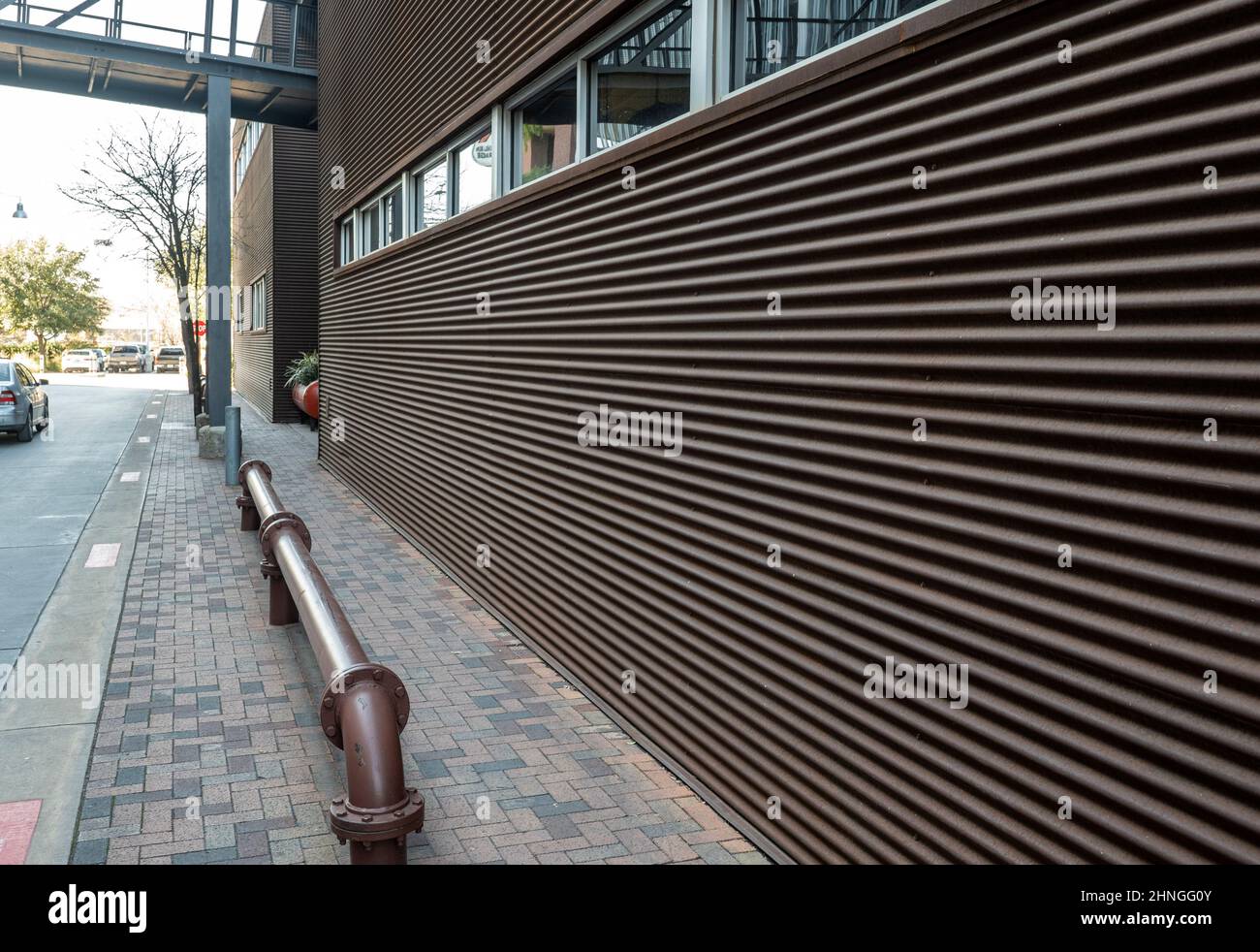 Industrial building exterior wall facade with horizontal lines for ...