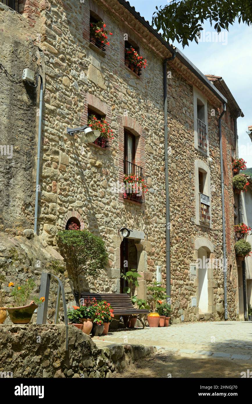 Old town of Ossor in the region of La Selva province of Gerona,Catalonia,Spain Stock Photo
