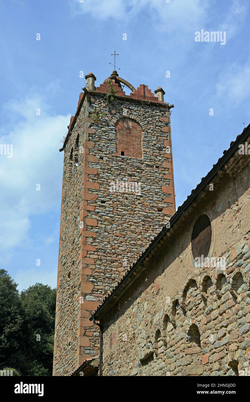 Church of Sant Pere in Ossor in the region of La Selva province of Gerona,Catalonia,Spain Stock Photo