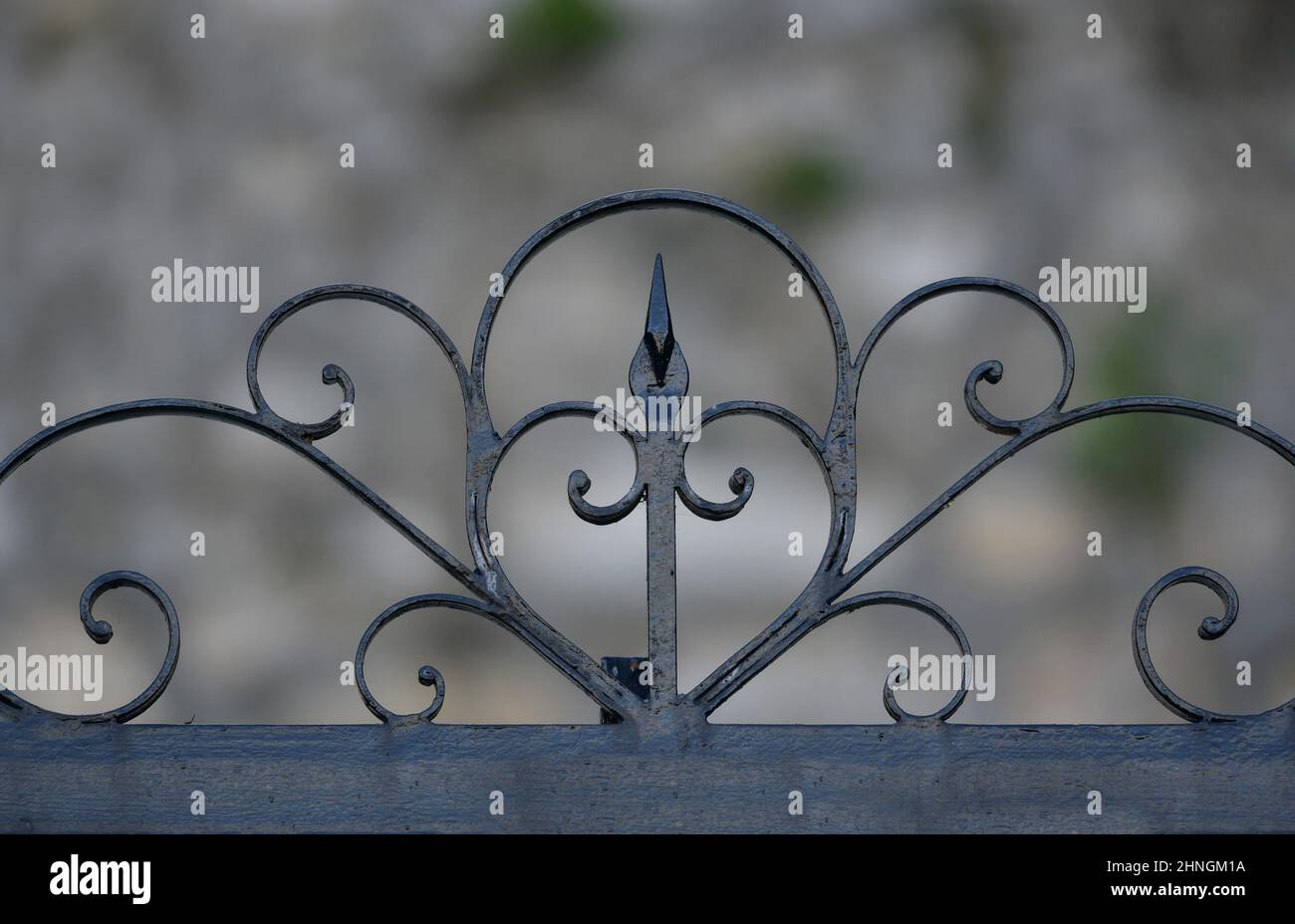 Antique custom made and handcrafted wrought iron entrance gate detail